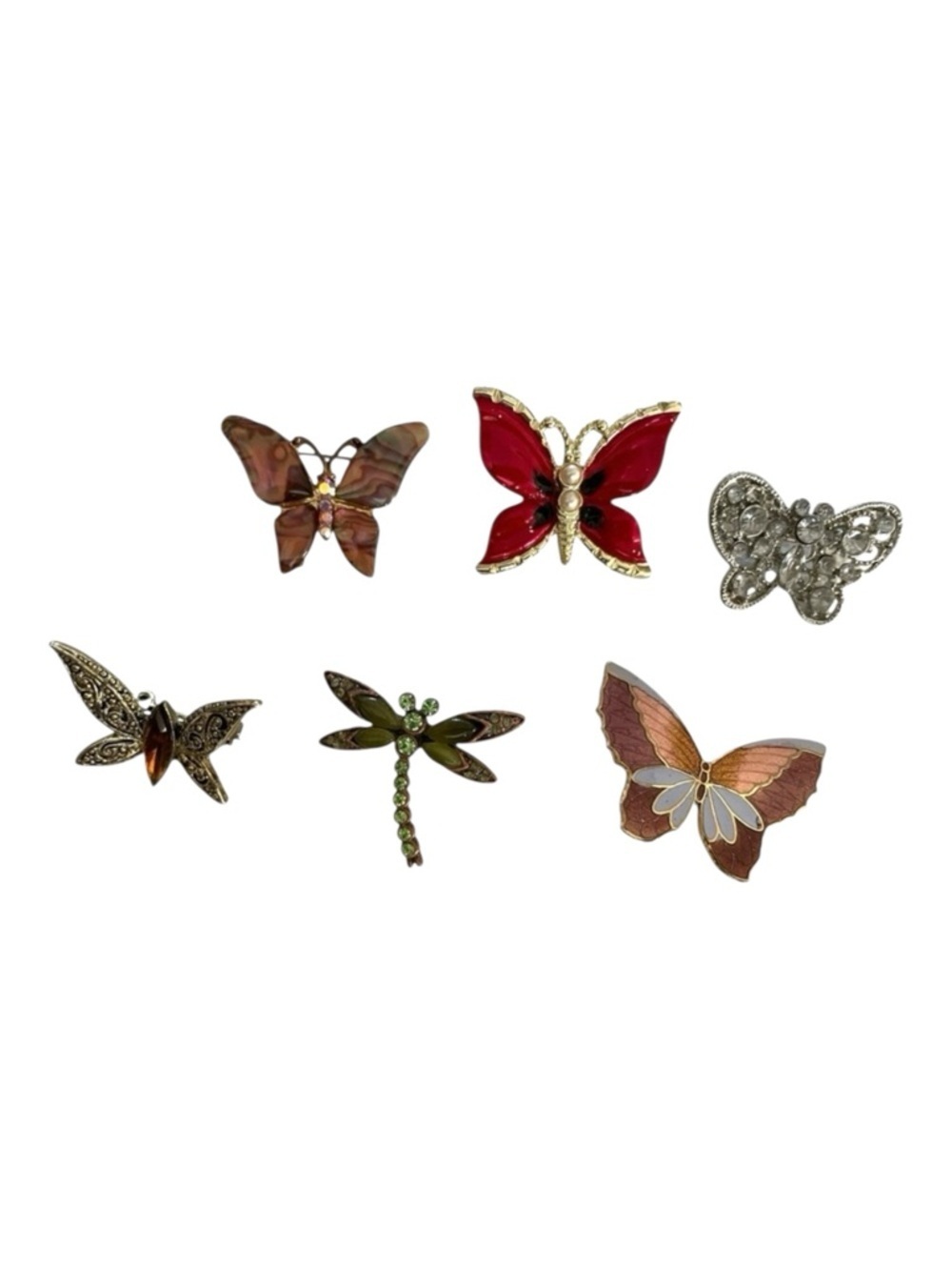 Six  Butterfly and Dragonfly Scatter Vintage Small Brooches.